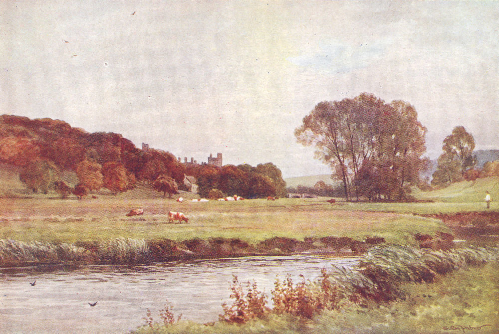 DERBYSHIRE. The Wye, Haddon hall, Derbyshire 1908 old antique print picture